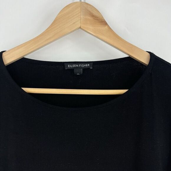 Eileen Fisher Dress Size Medium Black Jersey Knit Shift Stretch Half Sleeve - Picture 3 of 9